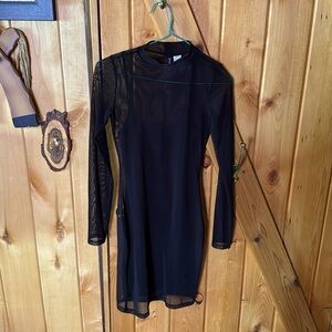 Divided Mesh Black Dress